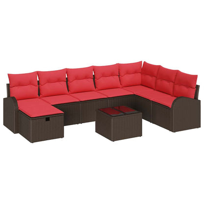 Set di divani con cuscino 9 pcs Marrone e Rosso polyrattan | homemem39