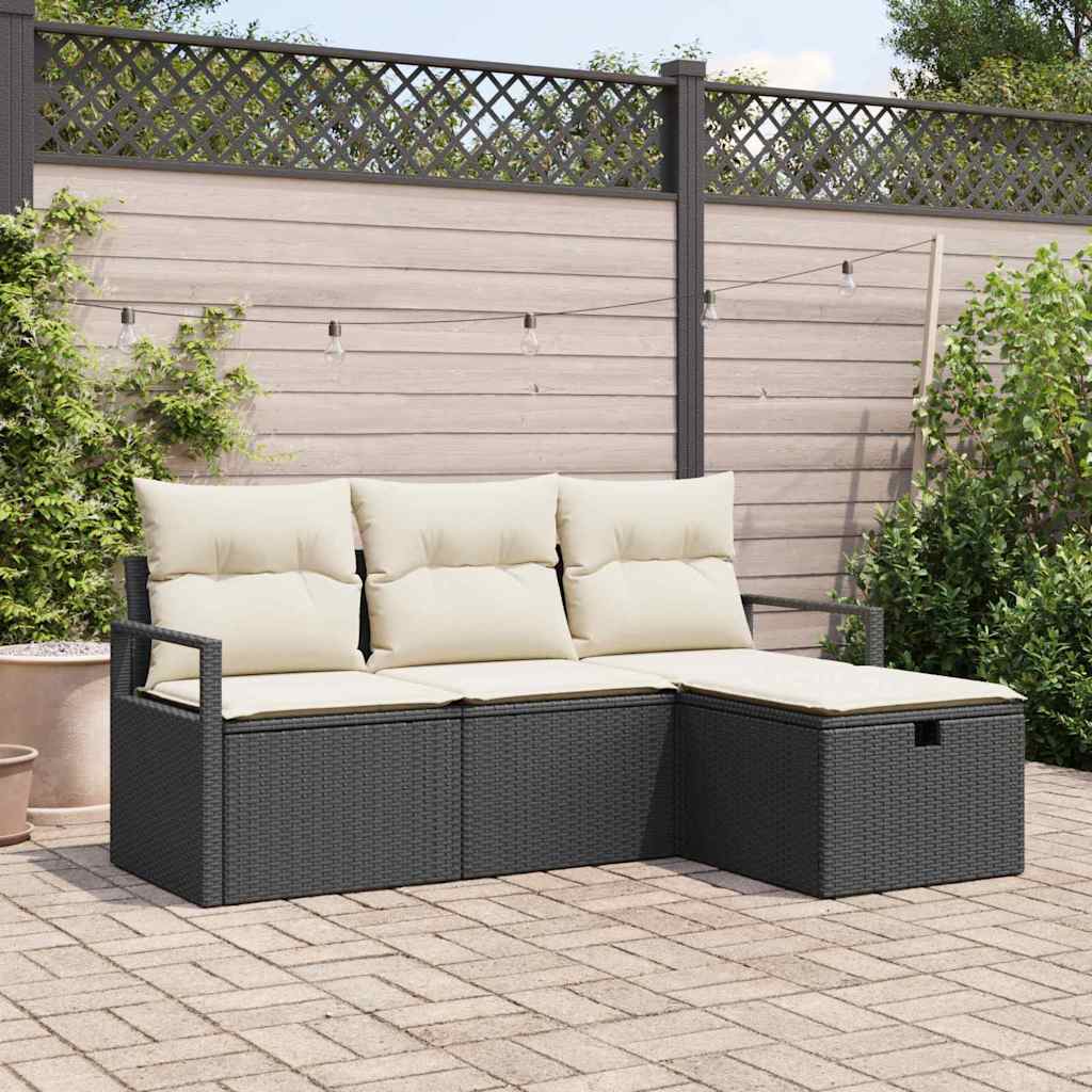 Set di divani con cuscino 4 pcs Nero e Crema polyrattan | homemem39