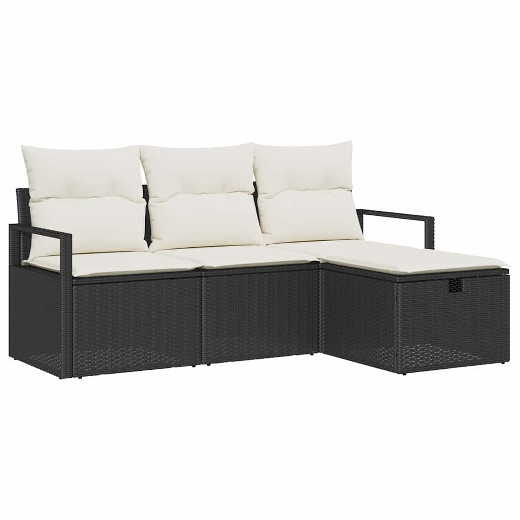 Set di divani con cuscino 4 pcs Nero e Crema polyrattan | homemem39