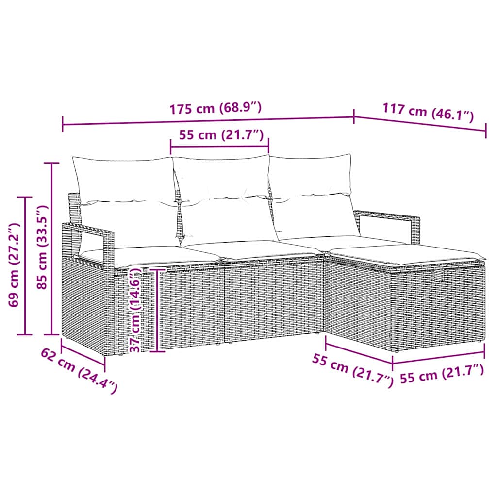 Set di divani con cuscino 4 pcs Nero e Crema polyrattan | homemem39
