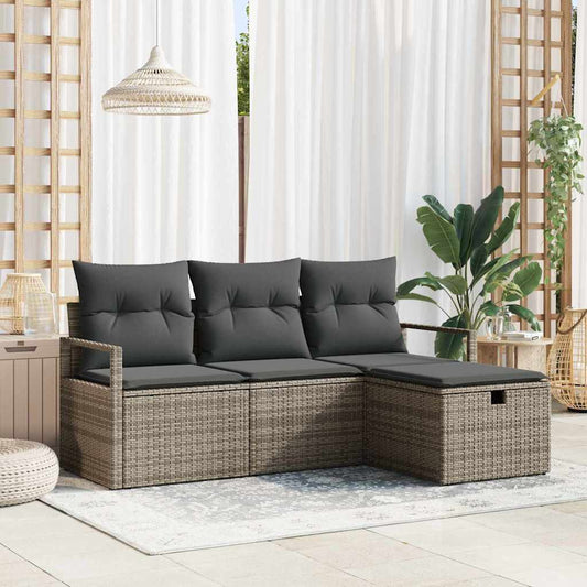 Set di divani 4 pz 4-Numero di posti Grigio polyrattan | homemem39