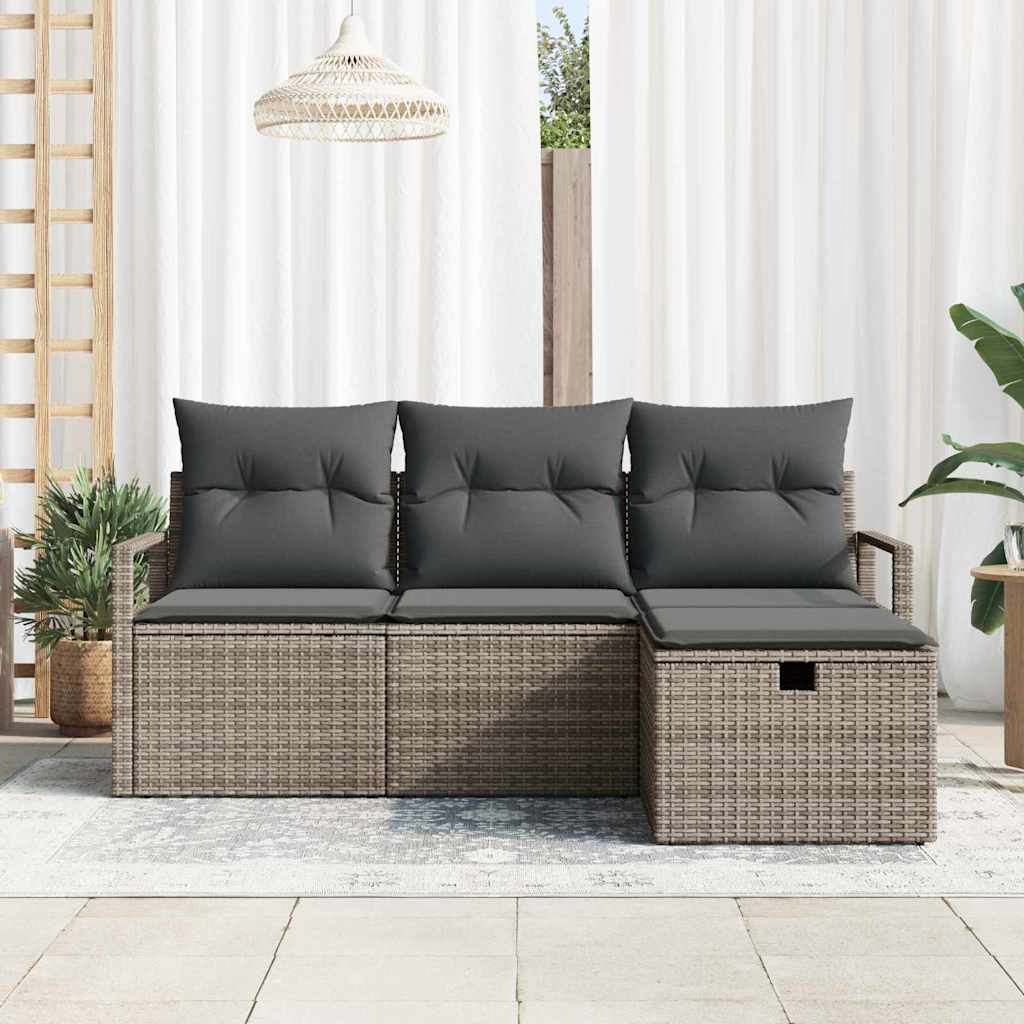 Set di divani con cuscino 4 pcs Grigio polyrattan | homemem39