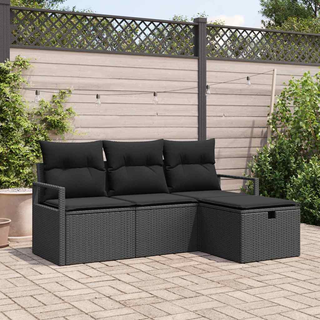 Set di divani 4 pz 4-Numero di posti Nero polyrattan - homemem39