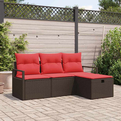 Set di divani con cuscino 4 pcs Marrone e Rosso polyrattan | homemem39