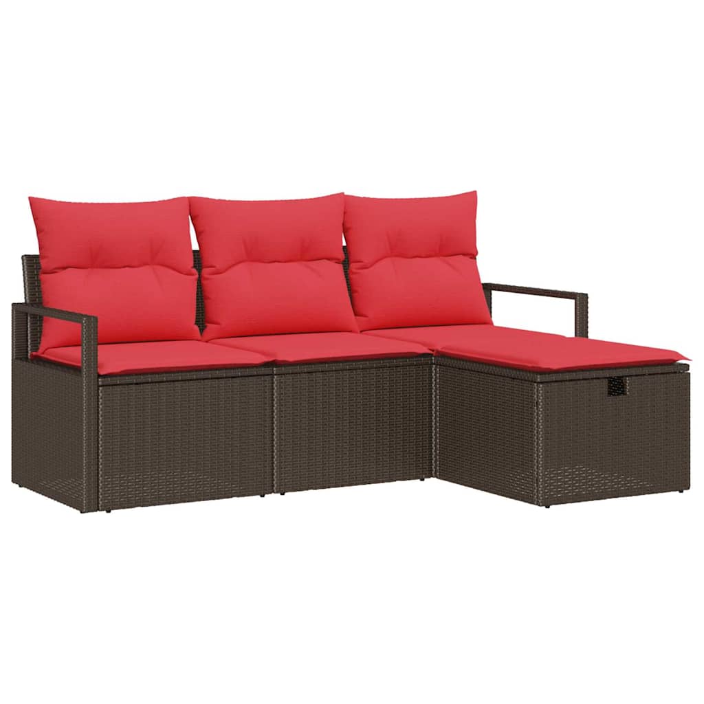 Set di divani con cuscino 4 pcs Marrone e Rosso polyrattan | homemem39