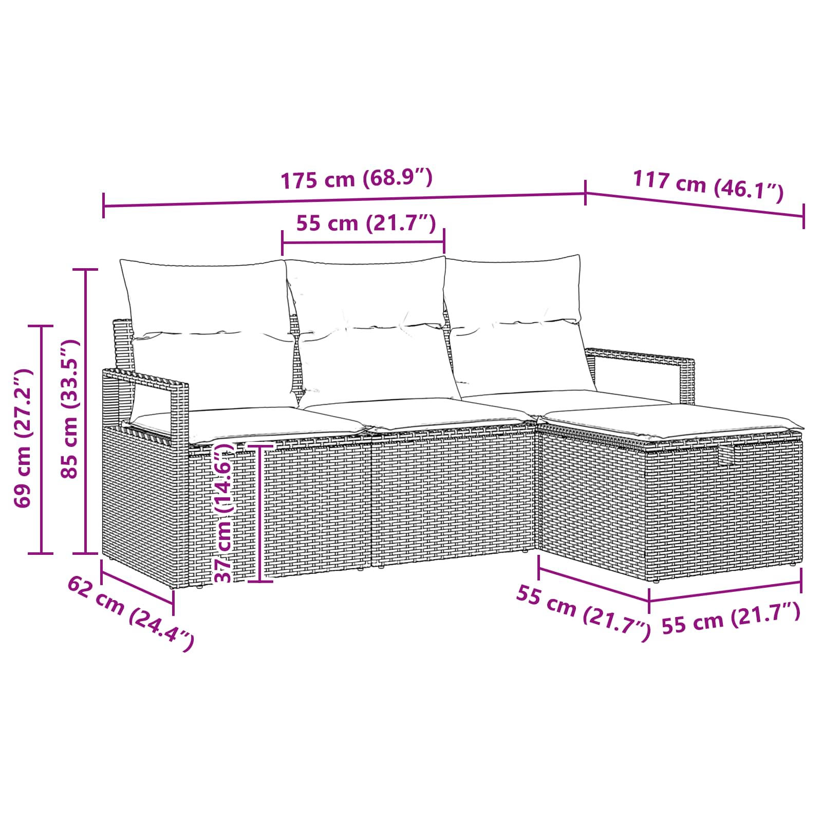 Set di divani con cuscino 4 pcs Marrone e Rosso polyrattan | homemem39