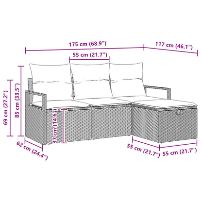 Set di divani con cuscino 4 pcs Marrone e Rosso polyrattan | homemem39