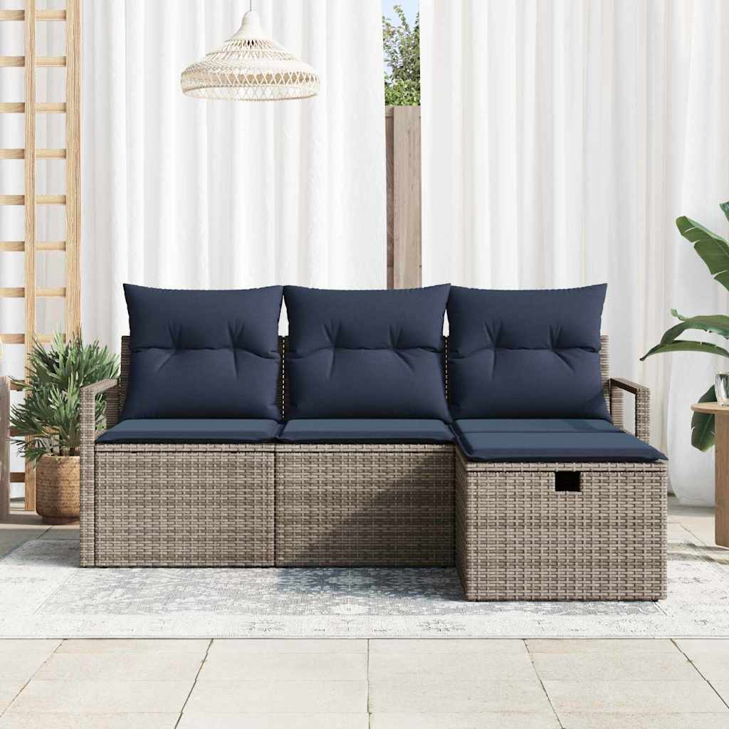 Set di divani con cuscino 4 pcs Grigio e Blu Navy polyrattan | homemem39