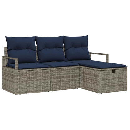 Set di divani con cuscino 4 pcs Grigio e Blu Navy polyrattan | homemem39
