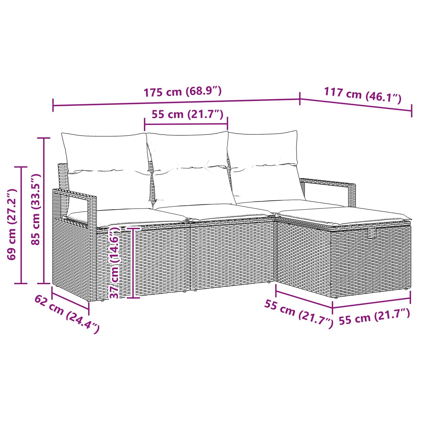 Set di divani con cuscino 4 pcs Grigio e Blu Navy polyrattan | homemem39
