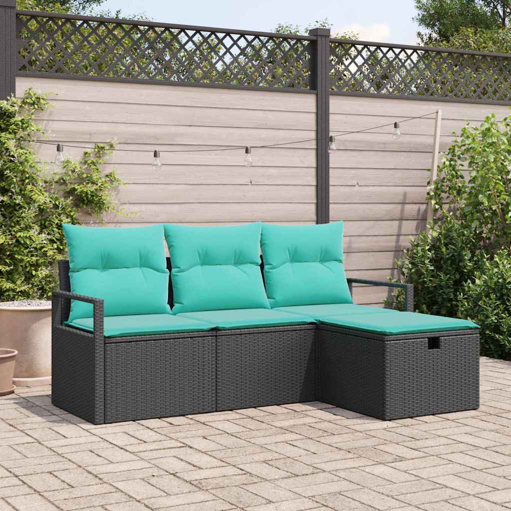 Set di divani con cuscino 4 pcs Nero e Turchese polyrattan | homemem39