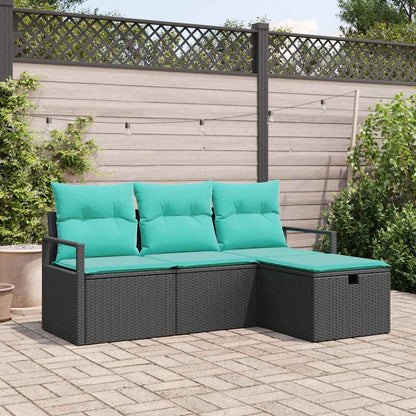 Set di divani con cuscino 4 pcs Nero e Turchese polyrattan | homemem39