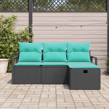 Set di divani con cuscino 4 pcs Nero e Turchese polyrattan | homemem39
