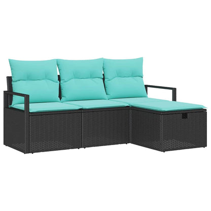 Set di divani con cuscino 4 pcs Nero e Turchese polyrattan | homemem39