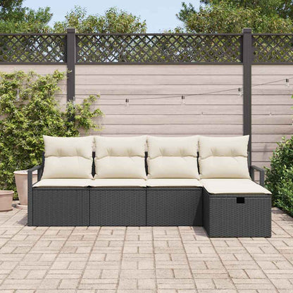 Set di divani con cuscino 5 pcs Nero e Crema polyrattan | homemem39