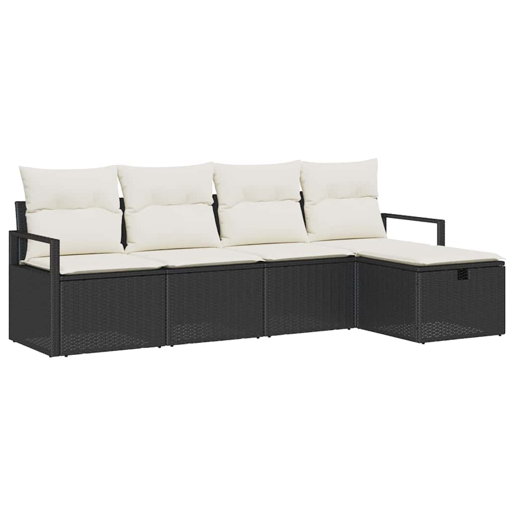 Set di divani con cuscino 5 pcs Nero e Crema polyrattan | homemem39
