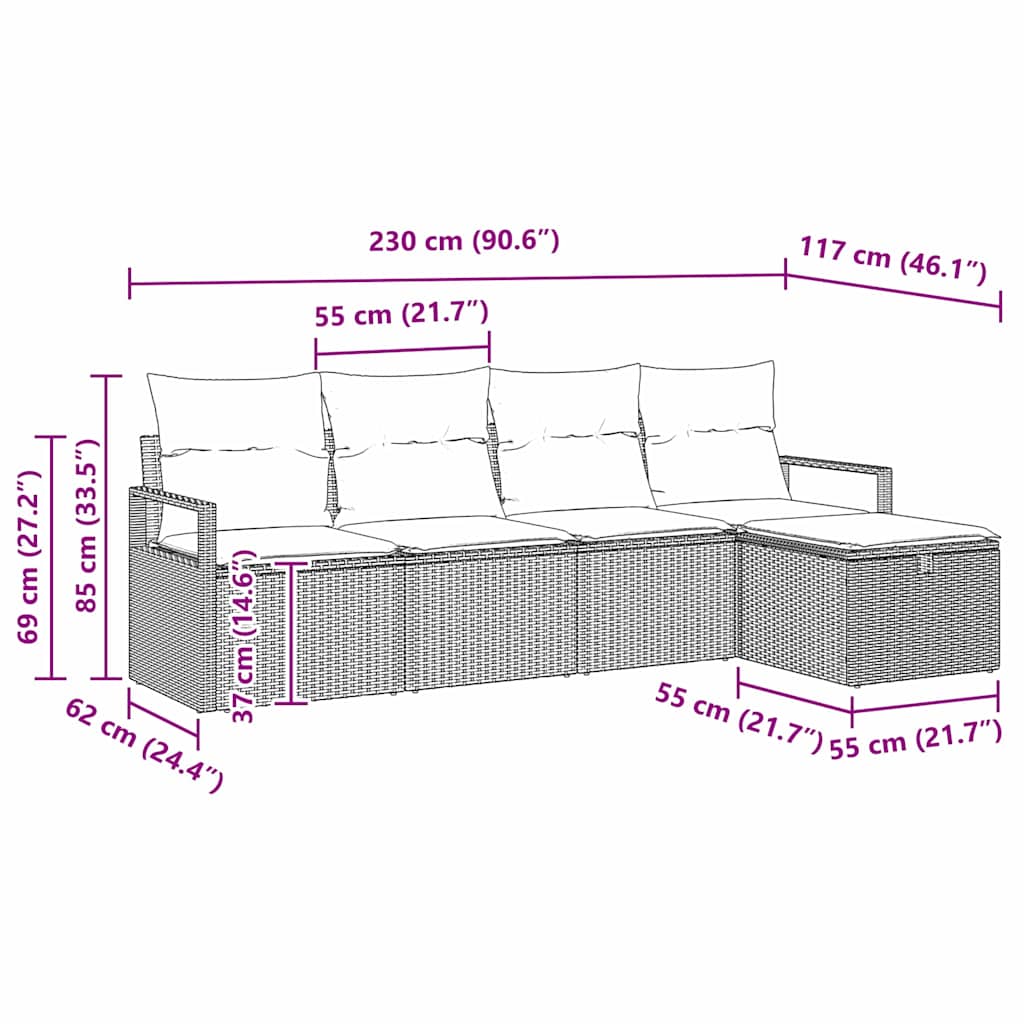 Set di divani con cuscino 5 pcs Nero e Crema polyrattan | homemem39