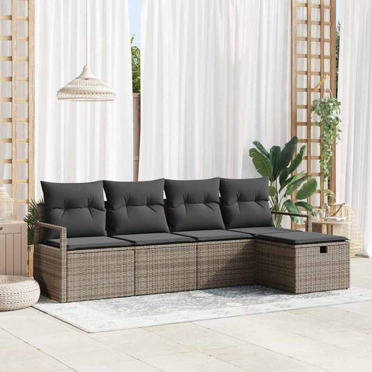 Set di divani con cuscino con archiviazione Grigio polyrattan | homemem39