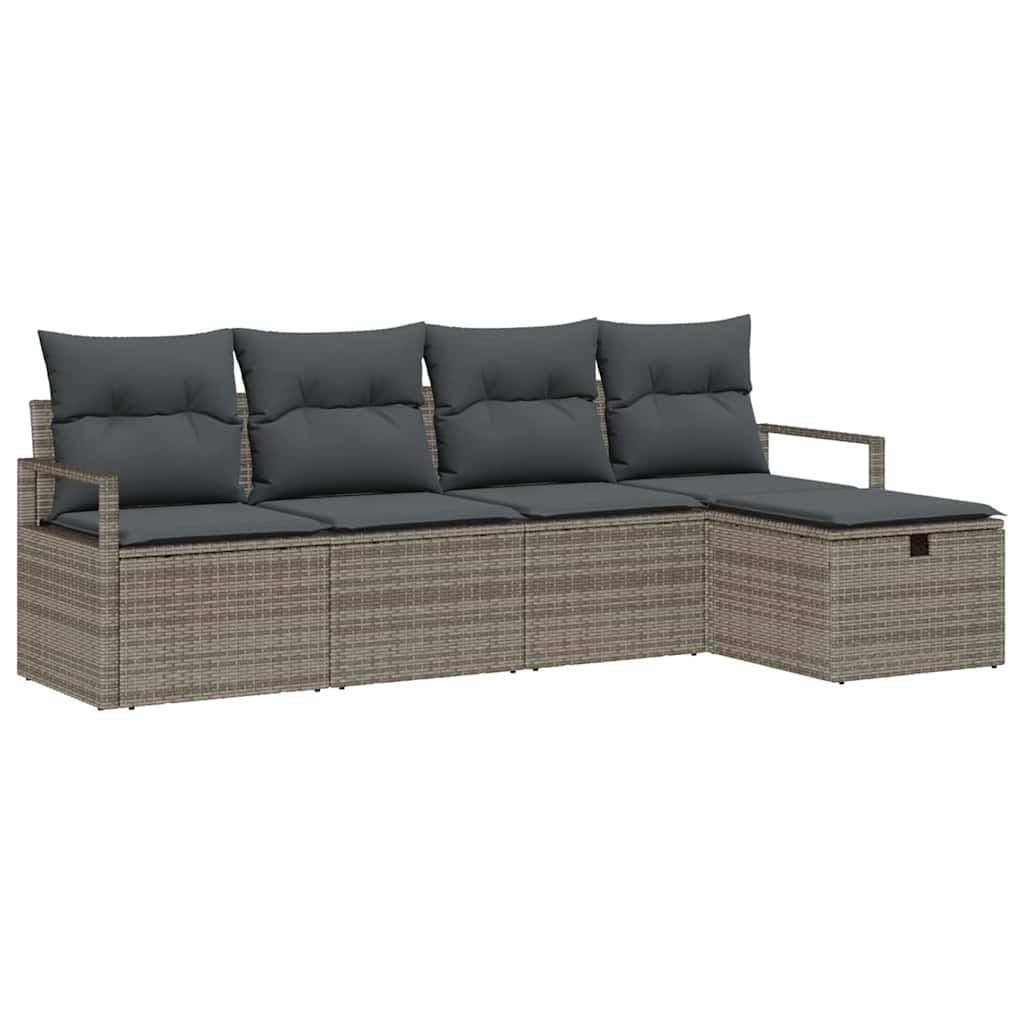 Set di divani con cuscino con archiviazione Grigio polyrattan | homemem39