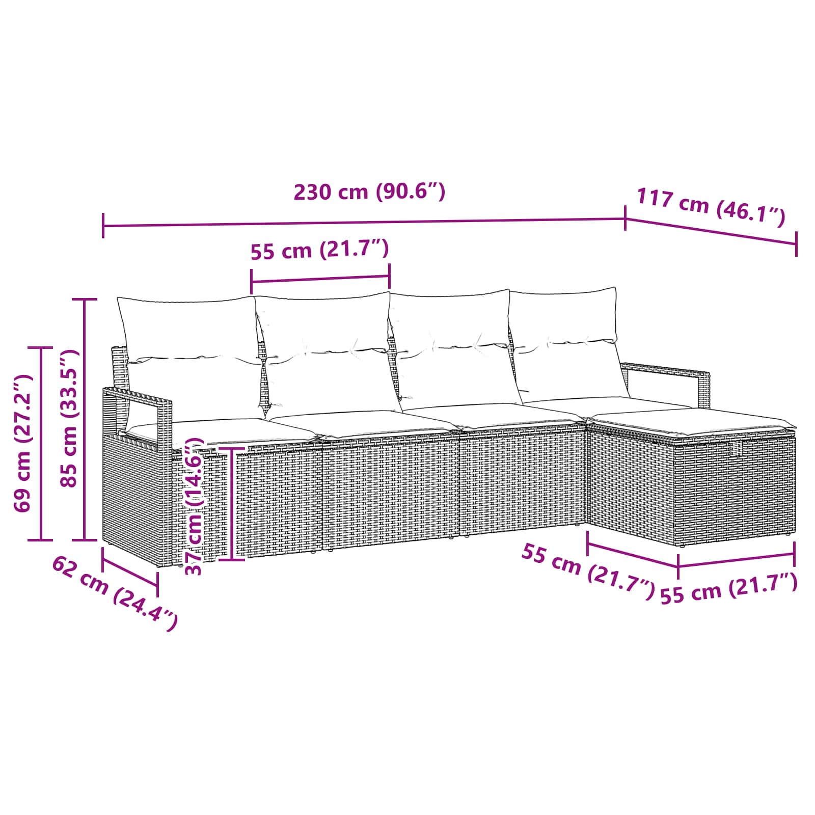 Set di divani con cuscino Marrone e Rosso polyrattan | homemem39