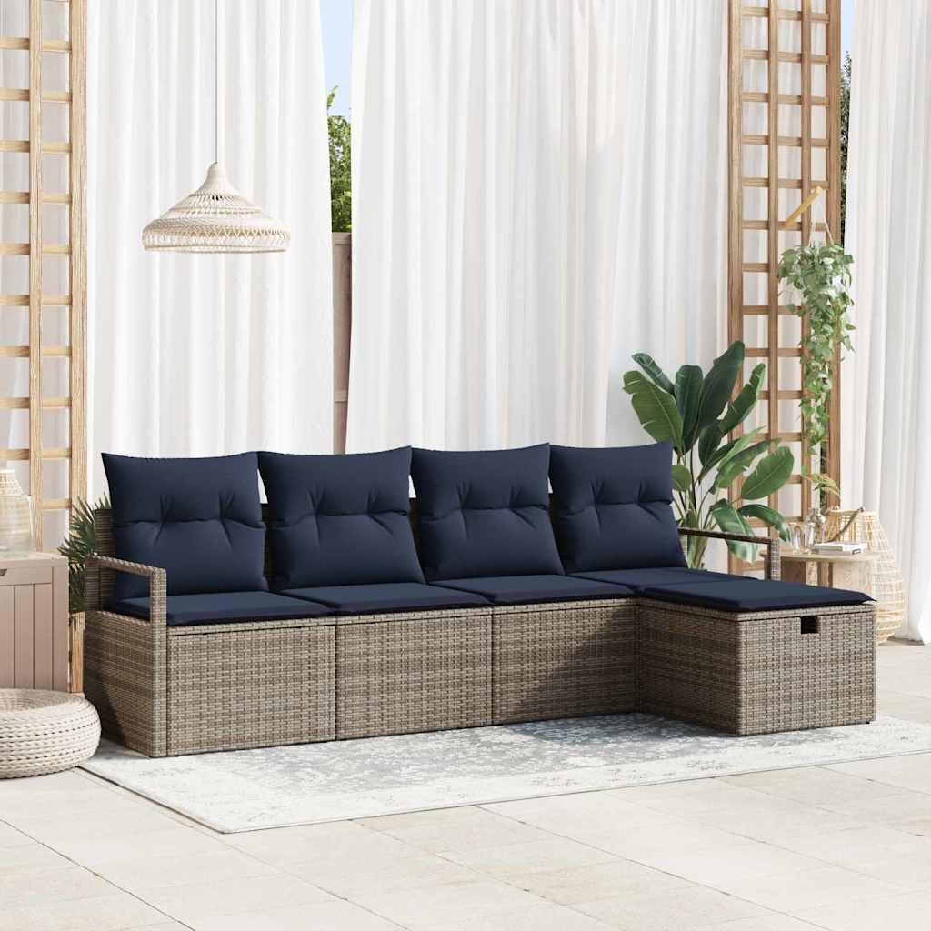 Set di divani con cuscino 5 pcs Grigio e Blu Navy polyrattan | homemem39