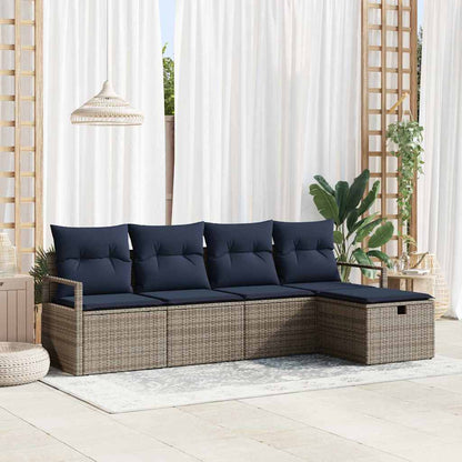 Set di divani con cuscino 5 pcs Grigio e Blu Navy polyrattan | homemem39
