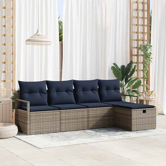 Set di divani con cuscino 5 pcs Grigio e Blu Navy polyrattan