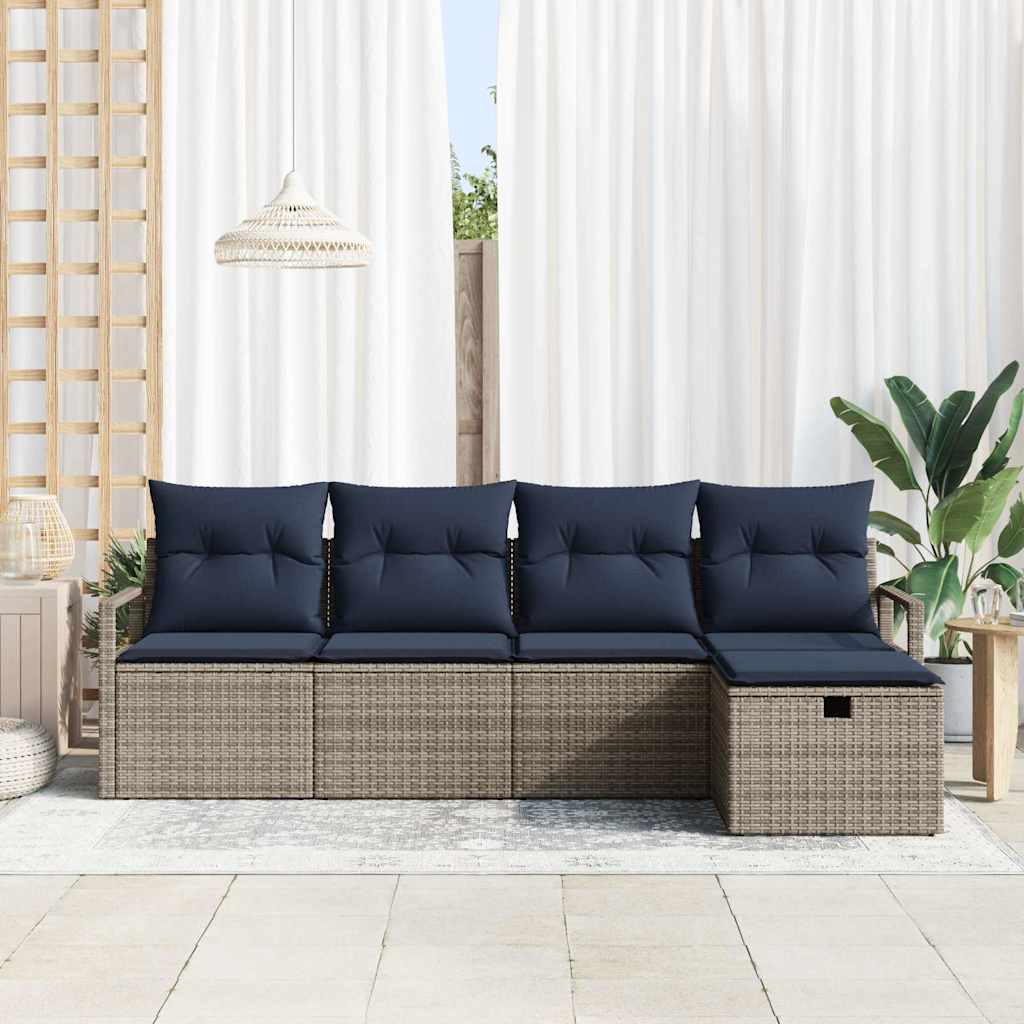 Set di divani con cuscino 5 pcs Grigio e Blu Navy polyrattan | homemem39