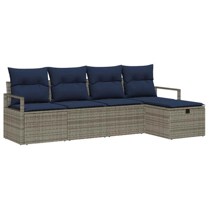 Set di divani con cuscino 5 pcs Grigio e Blu Navy polyrattan | homemem39