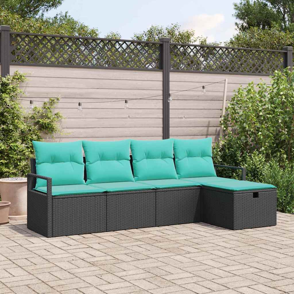 Set di divani con cuscino 5 pcs Nero e Turchese polyrattan | homemem39