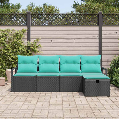 Set di divani con cuscino 5 pcs Nero e Turchese polyrattan | homemem39