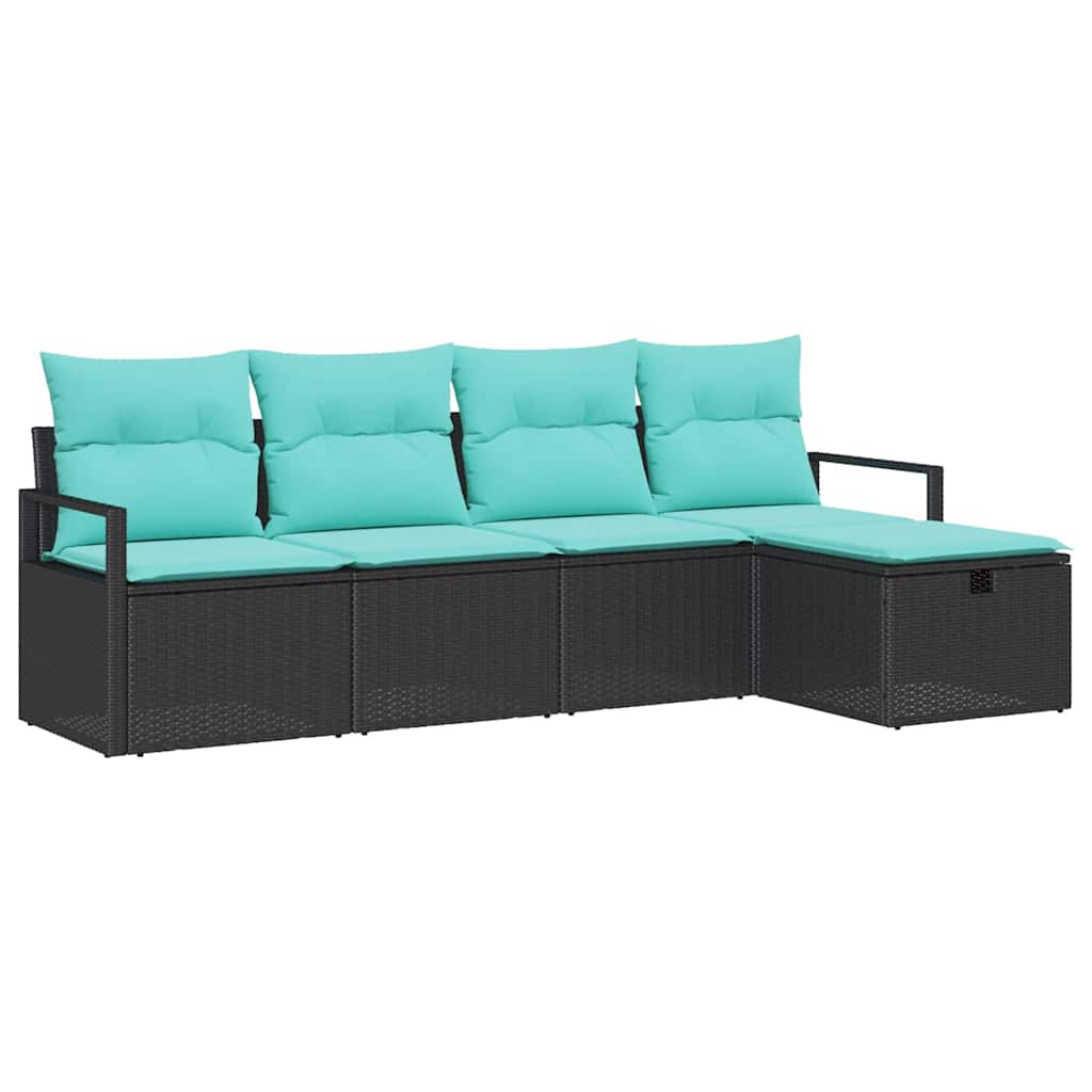 Set di divani con cuscino 5 pcs Nero e Turchese polyrattan | homemem39