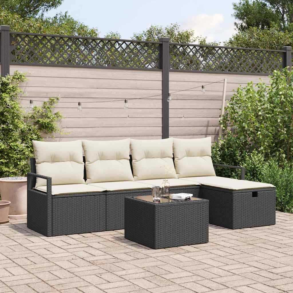 Set di divani con cuscino 6 pcs Nero e Crema polyrattan | homemem39