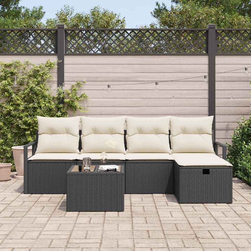 Set di divani con cuscino 6 pcs Nero e Crema polyrattan | homemem39