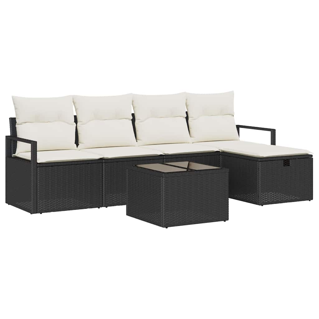Set di divani con cuscino 6 pcs Nero e Crema polyrattan | homemem39