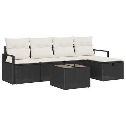Set di divani con cuscino 6 pcs Nero e Crema polyrattan | homemem39