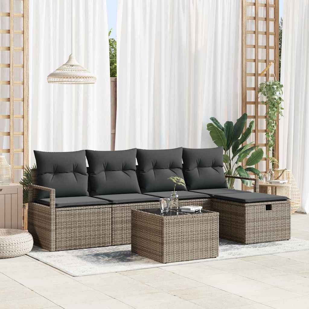 Set di divani con cuscino 6 pcs Grigio polyrattan | homemem39