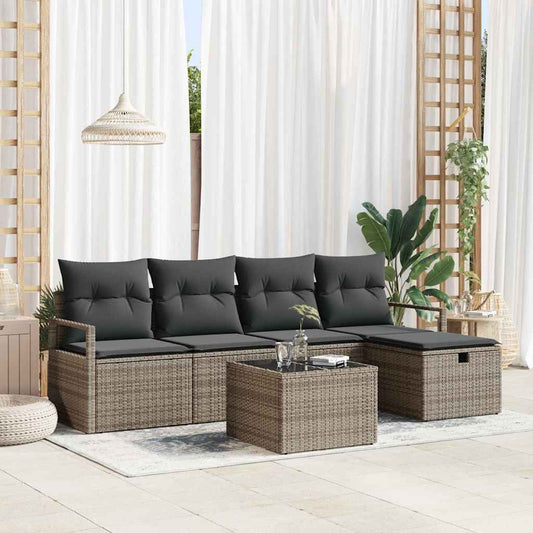 Set di divani 6 pz 5-Numero di posti Grigio polyrattan | homemem39