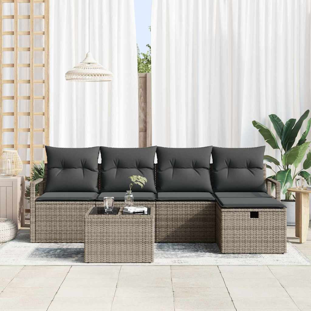 Set di divani con cuscino 6 pcs Grigio polyrattan | homemem39