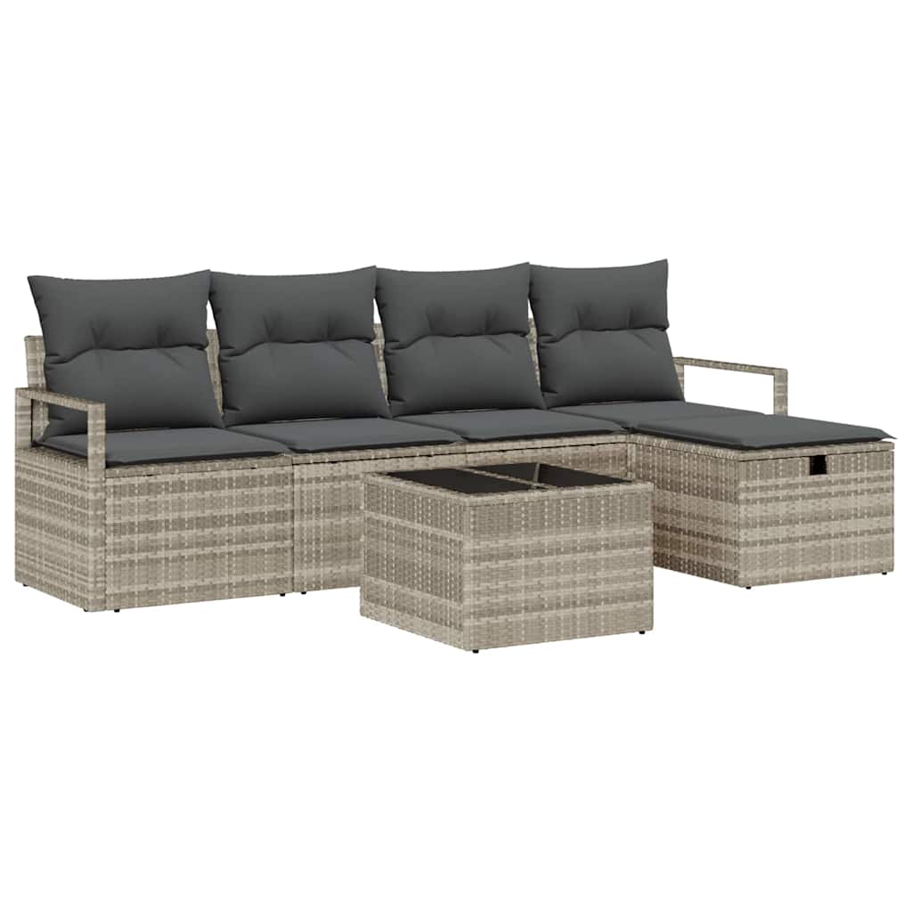 Set di divani 6 pz 5-Numero di posti Grigio chiaro polyrattan | homemem39