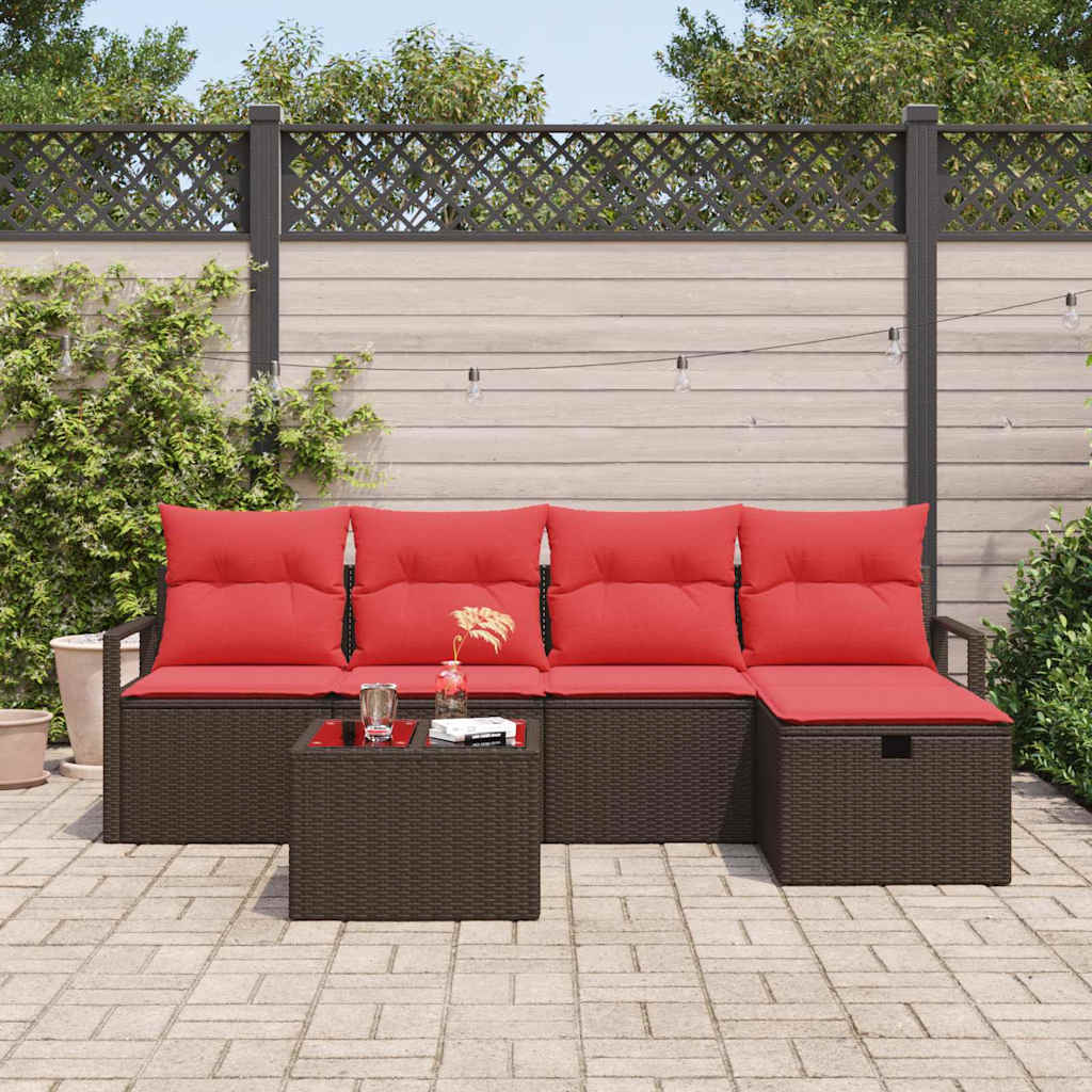 Set di divani con cuscino 6 pcs Marrone e Rosso polyrattan | homemem39