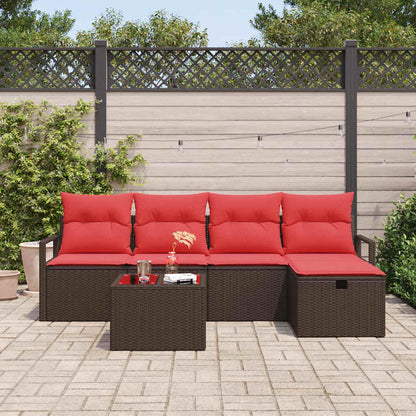 Set di divani con cuscino 6 pcs Marrone e Rosso polyrattan | homemem39