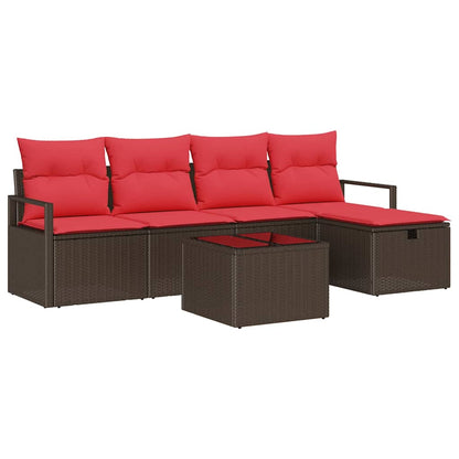 Set di divani con cuscino 6 pcs Marrone e Rosso polyrattan | homemem39