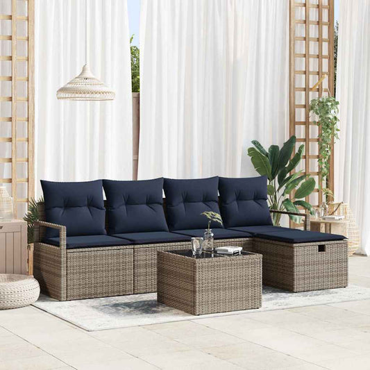 Set di divani con cuscino Grigio e Blu Navy polyrattan
