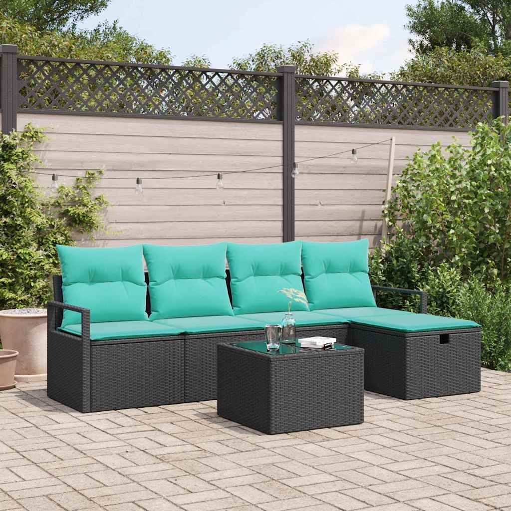 Set di divani con cuscino 6 pcs Nero e Turchese polyrattan | homemem39