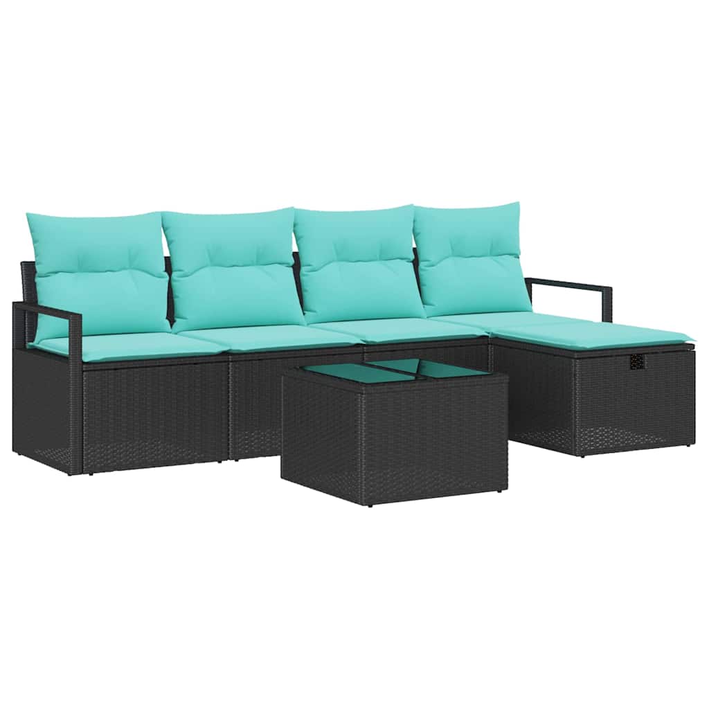 Set di divani con cuscino 6 pcs Nero e Turchese polyrattan | homemem39