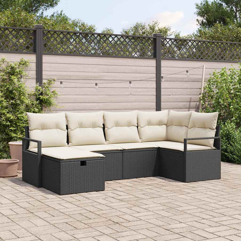 Set di divani 6 pz Nero e Crema polyrattan