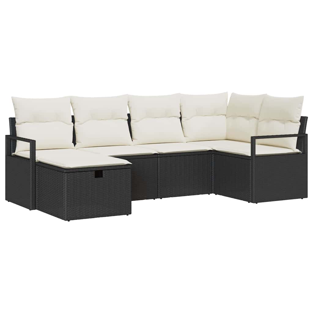 Set di divani 6 pz Nero e Crema polyrattan