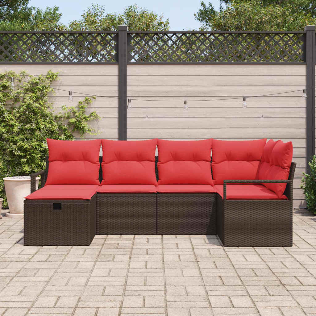 Set di divani con cuscino Marrone e Rosso polyrattan | homemem39