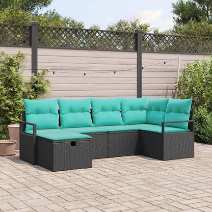 Set di divani con cuscino 6 pcs Nero e Turchese polyrattan | homemem39
